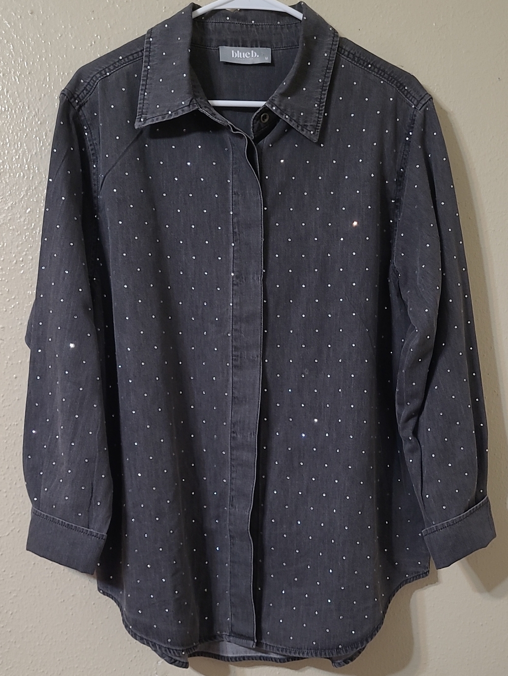 blue b. Charcoal Full Rhinestone Button-Down Shirt